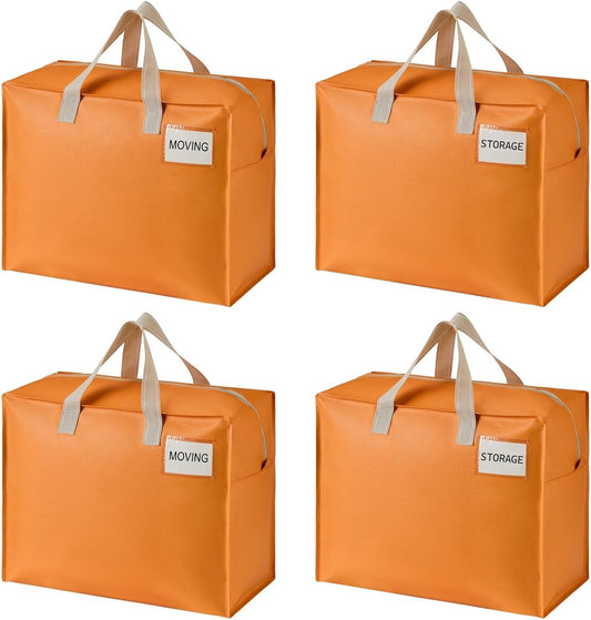 VENO 4 Pack Heavy Duty Moving Bags, Storage Bags, Packing Supplies, Top Zipper, Storage Totes for Camping, Clothes, Bedding, Comforters, Pillows (13 Gallon, Seasonal Autumn Orange, 4 Pack)