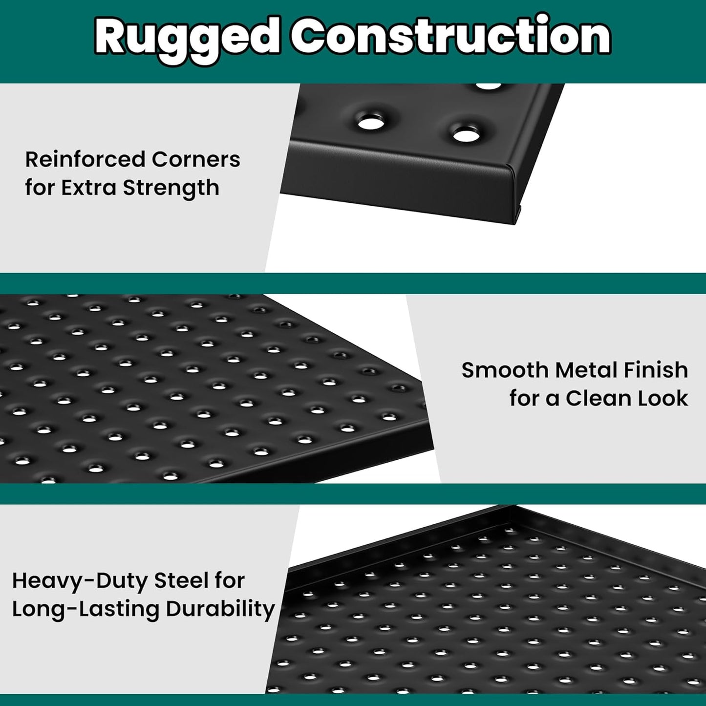 EVERHANGER Metal Pegboard Panels 24" x 12", Heavy Duty Steel Peg Boards for Garage, Pegboard Wall Organizer for Tool Storage and Organization, Black, 3 Pack