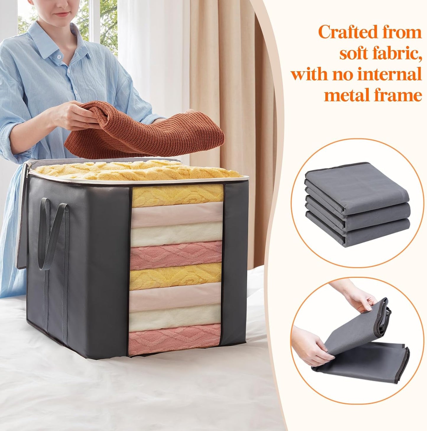 Lifewit 100L Extra Large Blanket Storage Bags, Foldable Comforter Storage with Reinforced Handles, Clothes Storage Containers for King Comforter, Bedding, Pillow, Sheet, Storage Bin with Lids 4 Pack