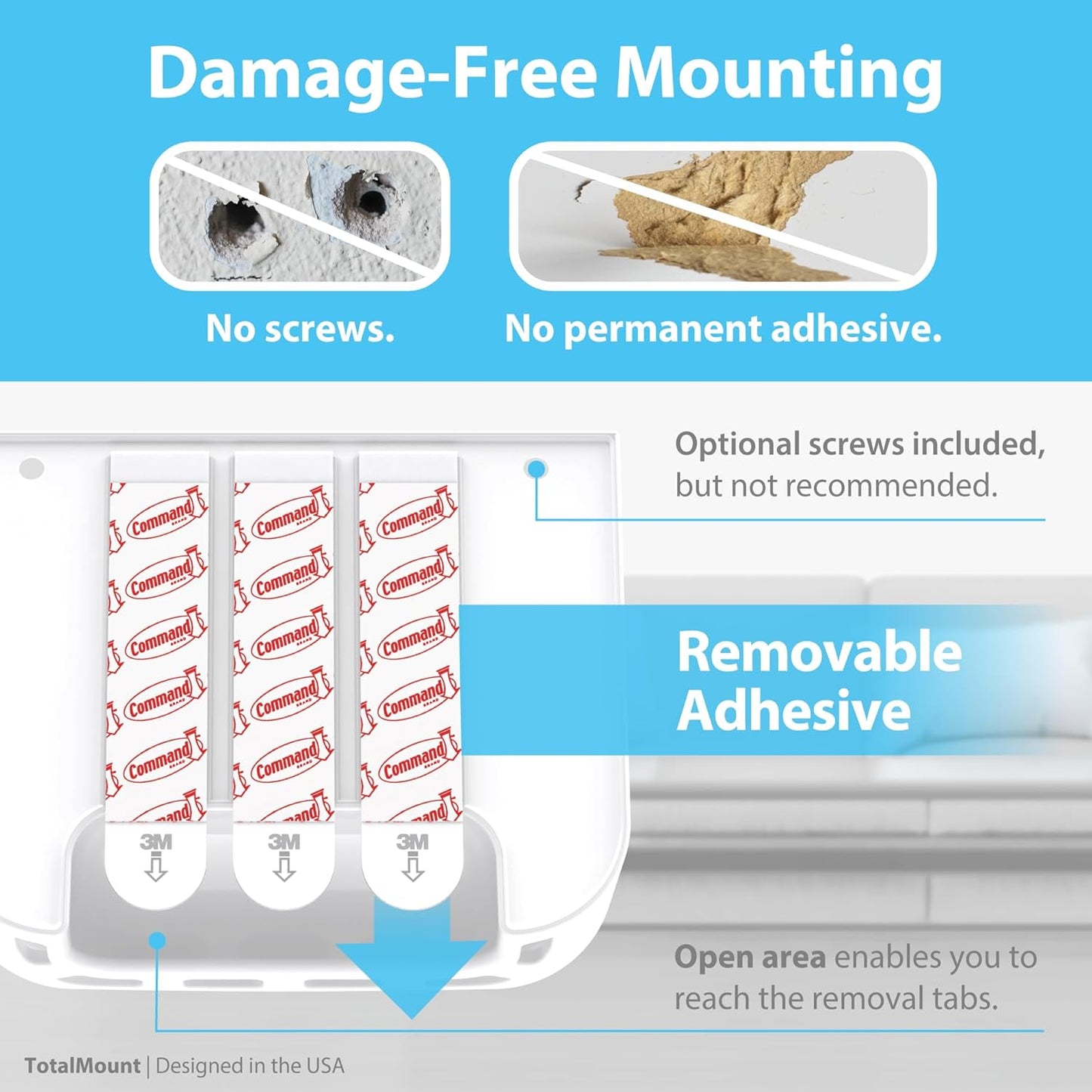 TotalMount Hole-Free Remote Holders – Eliminate Need to Drill Holes in Your Wall (for 2 or 3 Remote Controls – White – Quantity 2)