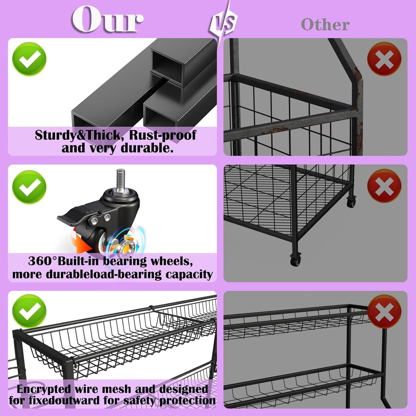 Sports Equipment Organizer, Outdoor Toy Storage - Garage Storage with 2 Side Racks & Removable Baskets, Heavy-Duty Garage Organization Ball Cart with Wheels for Sports