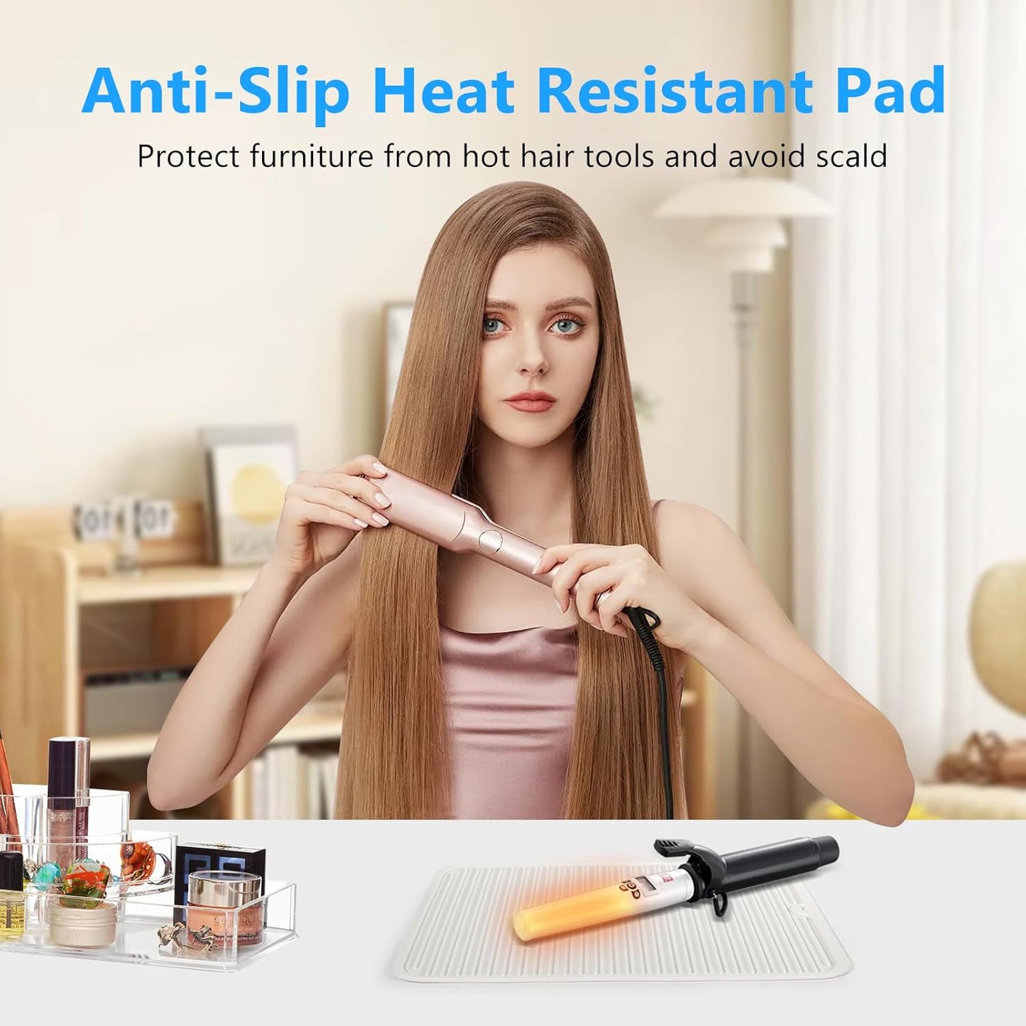 Quccefods Heat Resistant Mat Large Silicone Hot Hair Tools Mat for Curling Irons Flat Iron Hair Straightener Vanity Mat Portable Hair Styling Tools Hot Pad 14.2"*11"