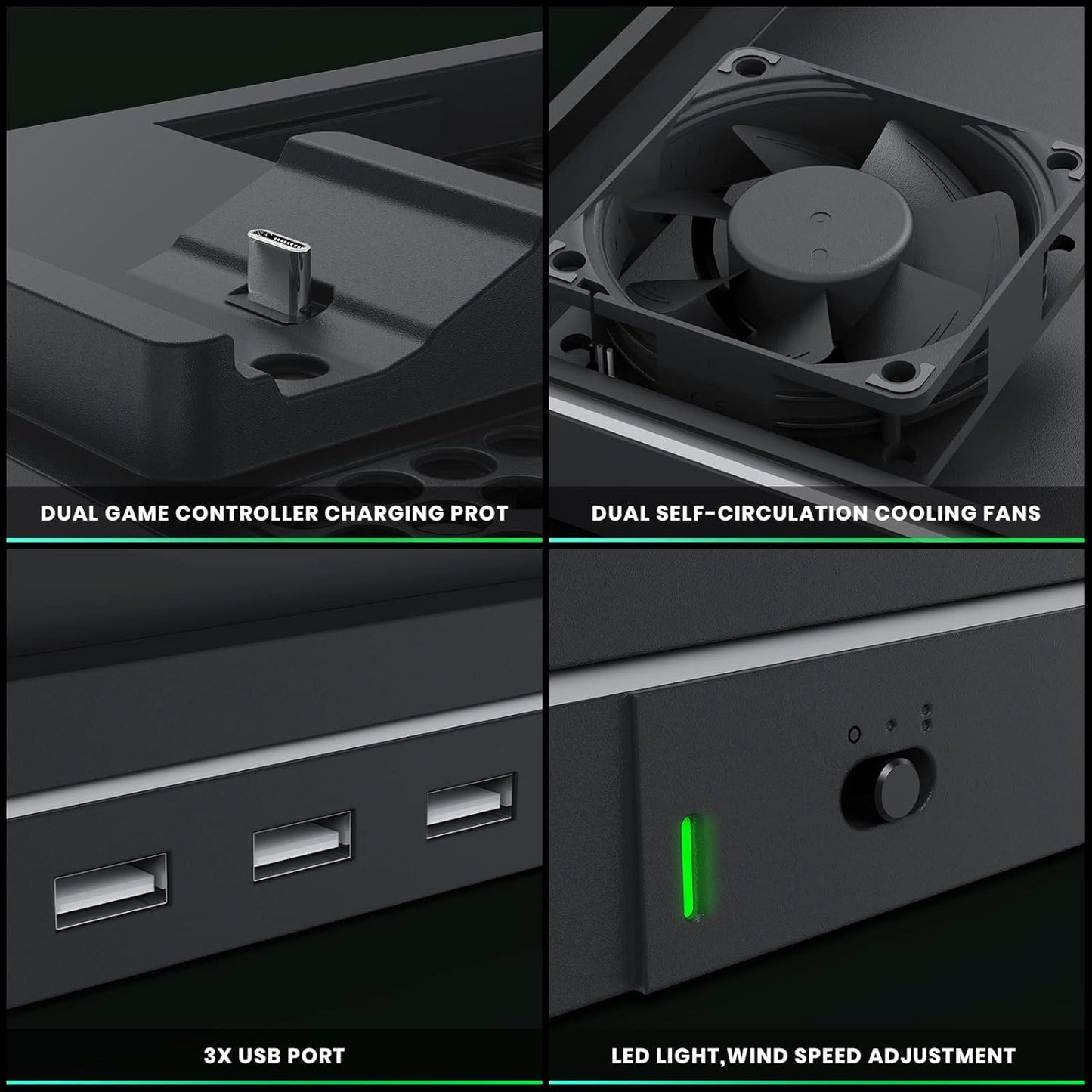 Charging Stand with Cooling Fan, CODOGOY Vertical Stand Compatible with Xbox Series X/S Console and Controller, Vertical Dual Controller Charger Station Dock Accessories with 3 USB Ports, black