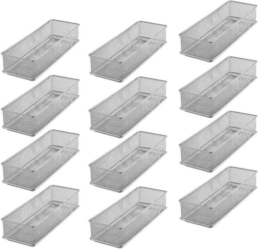 YBM HOME Silver Mesh Drawer Cabinet and or Shelf Organizer Bins, School Supply Holder Office Desktop Organizer Basket (12, 3x9x2 Inch)