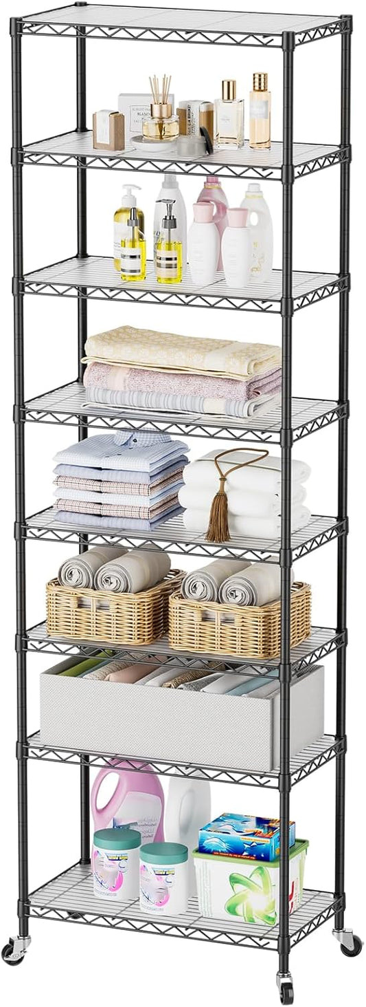 SINGAYE Shelf Closet Wire Shelving：Adjustable Metal Unit for Laundry Room Organization Bathroom Kitchen Home Storage with Wheels Pantry Rack Shelves