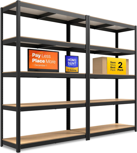 HOMEDANT House 48" Wide Boltless Heavy Duty Garage Storage Shelving Adjustable 5-Tier Metal Shelves Laminated Organization Shelf Industrial Utility Rack for Pantry Warehouse Office Store 2Pack