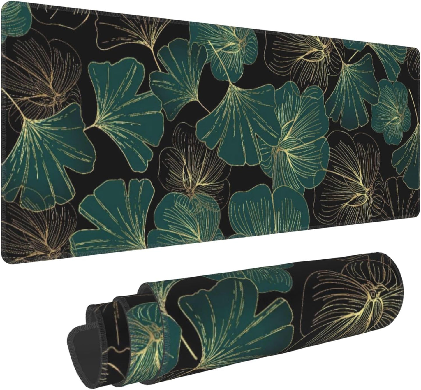 Ginkgo Leaf Large Mouse Pad, Gaming Desk Mat, XL Keyboard Desk Pad Mat for Desktop, 31.5"x11.8" Non-Slip Base Big Mousepad with Stitched Edges