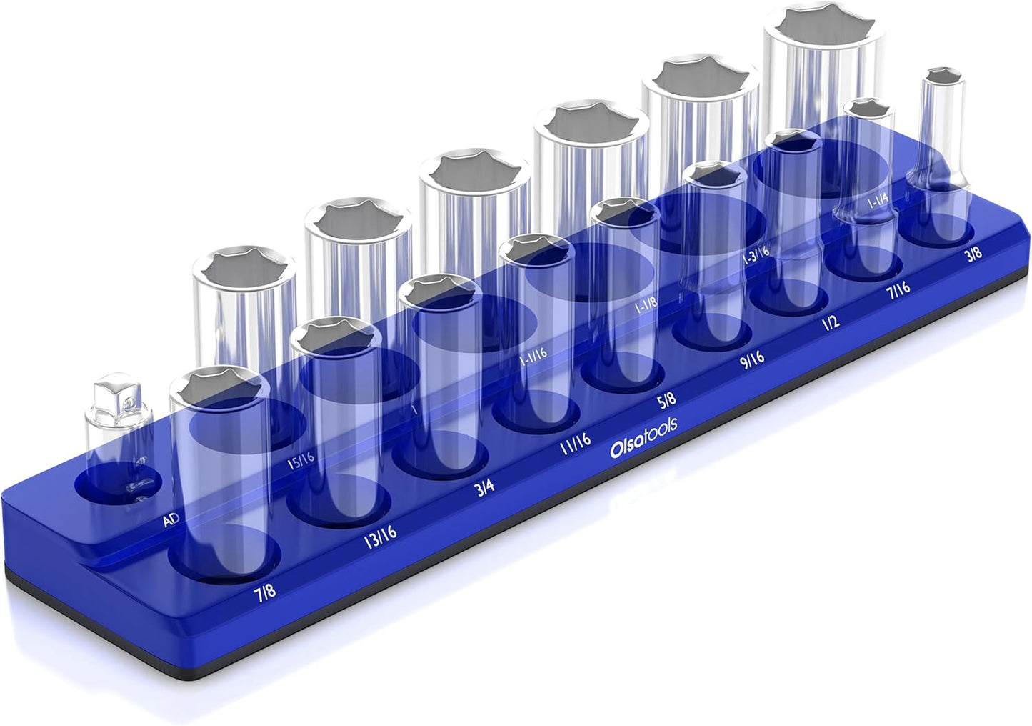 Olsa Tools Magnetic Socket Organizer | 1/2-inch Drive | SAE | Blue | Holds 16 Sockets | Professional Quality Tools Organizer