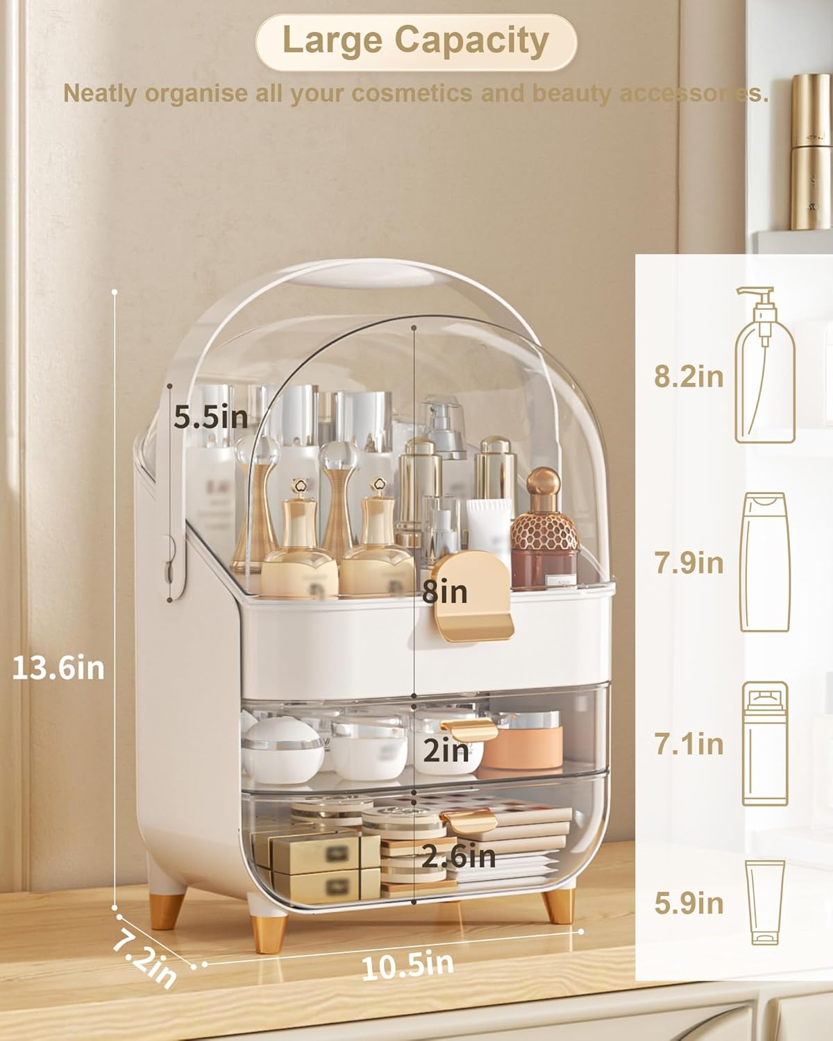 Makeup Organizer Countertop, Skincare Holder Bathroom Counter Organizer, Storage Box Cosmetic Display Cases, Teen Girl Gifts Make up Organizers for Vanity, Dresser (Rose Gold)