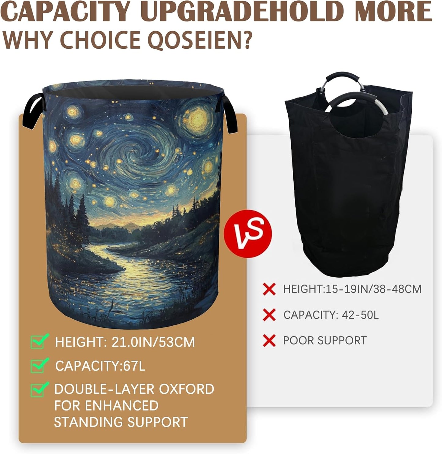 Night Sky Laundry Hamper,Collapsible Laundry Baskets,Stream Fireflies Dirty Clothes Baskets with Handles,Oxford Cloth Hamper for Bedroom,Bathroom,College Dorms, 16"x20"