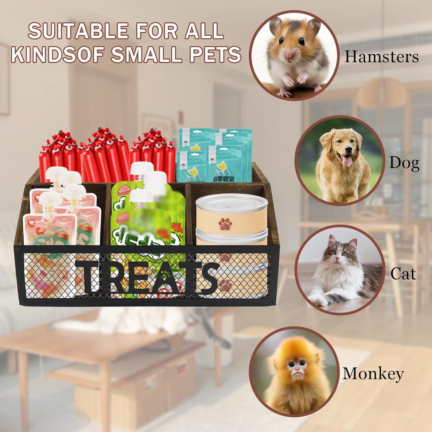 Geyecete dog treat jar dog treat container for countertop Dog Treat Container Wooden grid snack storage box trapezoid cat treat jar Desktop treat bar