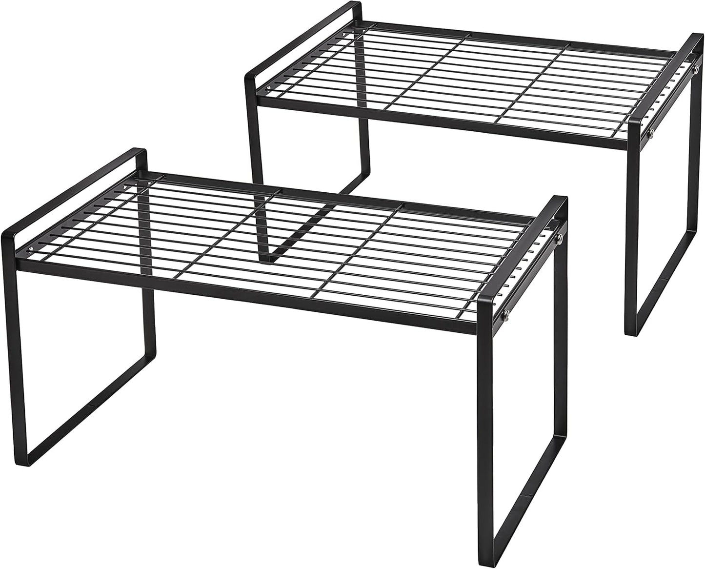 2Pack Cabinet Shelf Organizer Storage Rack Space Saving for Kitchen Counter Pantry Bathroom Cupboard Under Sink Office Table Steel Stackable Rust Resistant Heavy Duty Nonslip 16” Black - Tall