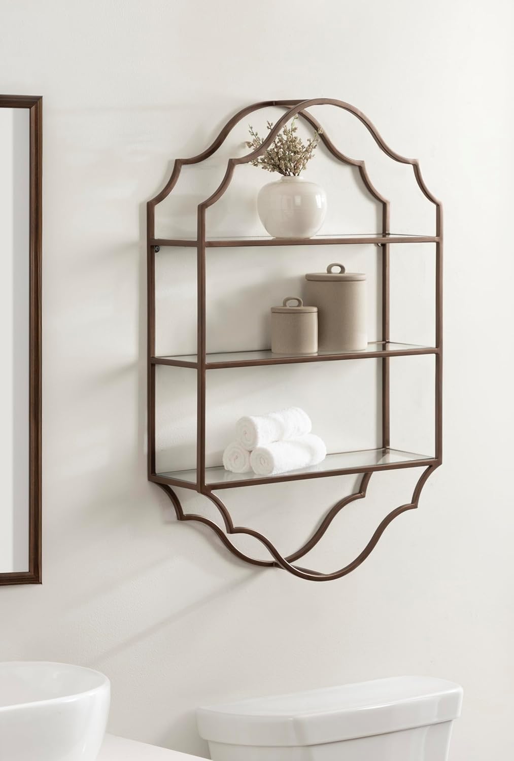 Kate and Laurel Leanna Scalloped Three-Tiered Wall Shelf, 20 x 6 x 32, Bronze, Decorative Floating Shelf Storage and Wall Organizer for Bathroom Over Toilet Storage or Display