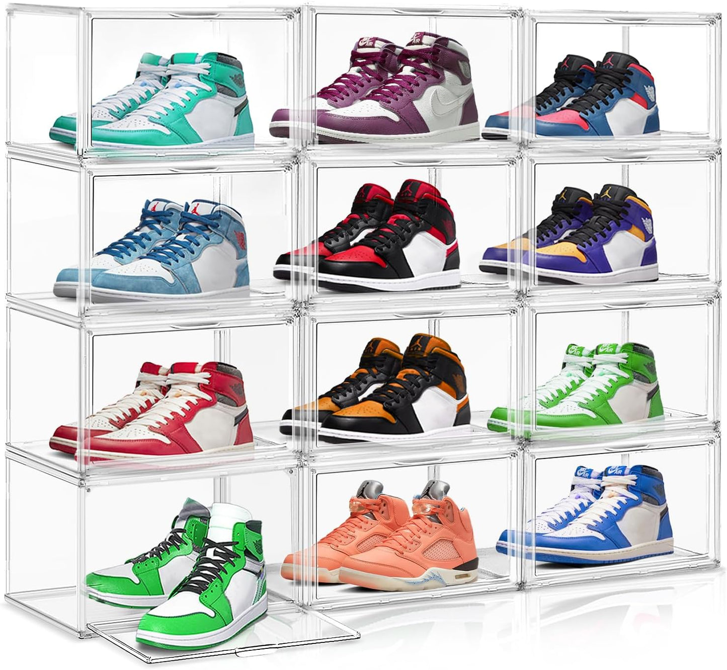 10 Pack Clear Shoe Storage Boxes Size 12 Stackable Sneaker Organizer Acrylic Display Case with Magnetic Lid, Clear Storage Bins for Entryway, Closet, Bebroom, Underbed, Bathroom, Kitchen
