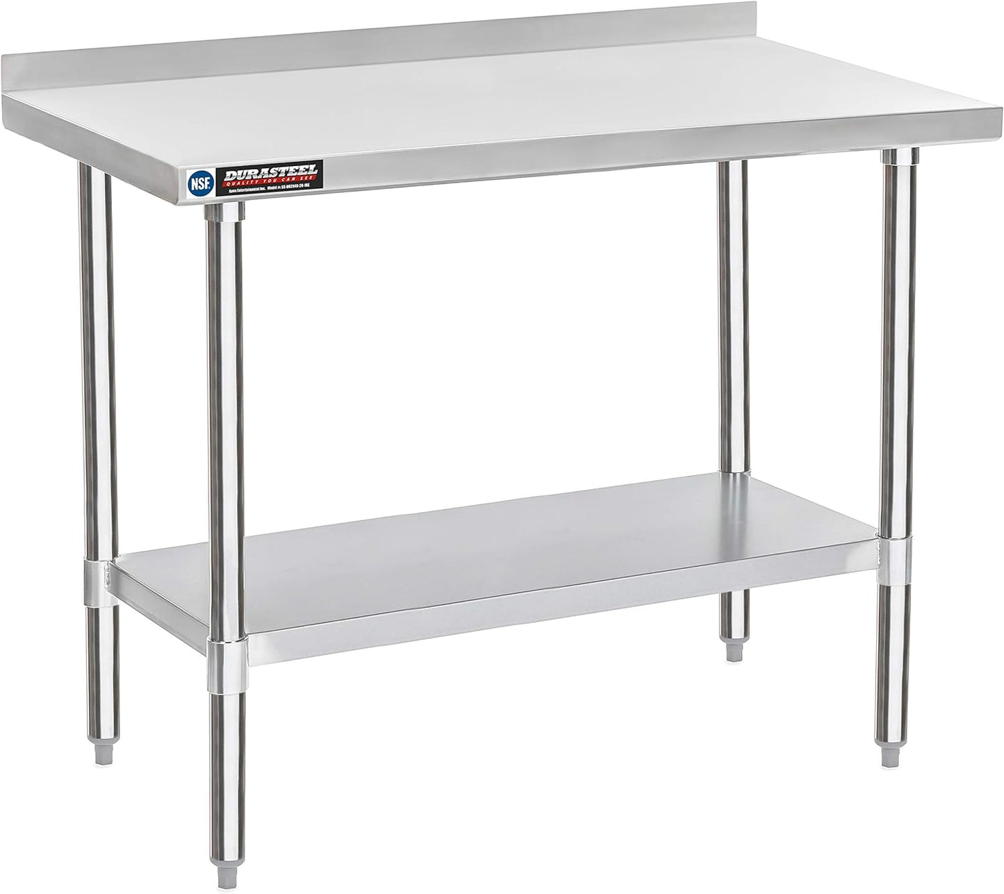 DuraSteel NSF Commercial Kitchen Table - 24 x 48 Inch Cooking Prep Stainless Steel Kitchen Island Workstation w/ Adjustable Under Shelf - Heavy Metal Backsplash Workbench For Restaurant, Home, Garage