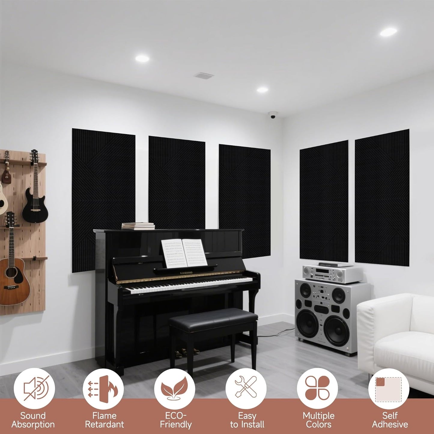 TO-TH Acoustic Panels for Wall and Ceiling - 6 Pack 2'x2'x0.4",Self-Adhesive 3D Decorative Wall Panels,Black