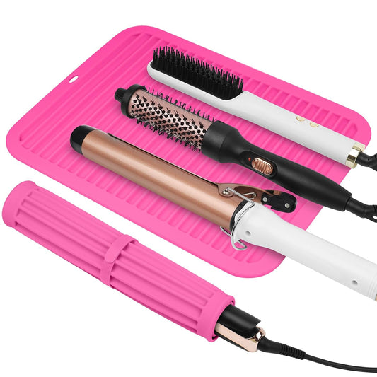 AMIJEAL Oversize Silicone Heat Resistant Mat for Hair Tools, Curling Iron Flat Iron Hair Straightener Holder Mat, Portable Hot Tools Sleeve Pad for Travel Vanity Salon(14.2" x 11.0")