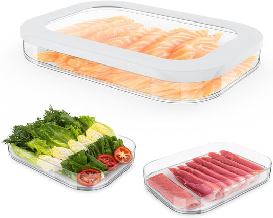 Stackable Deli Meat Container with Drainage Groove and Silicone Lid, Clear Refrigerator Storage Containers for Lunch Meats, Cold Cuts, Bacon, Cheese, BPA Free - 1 Layer