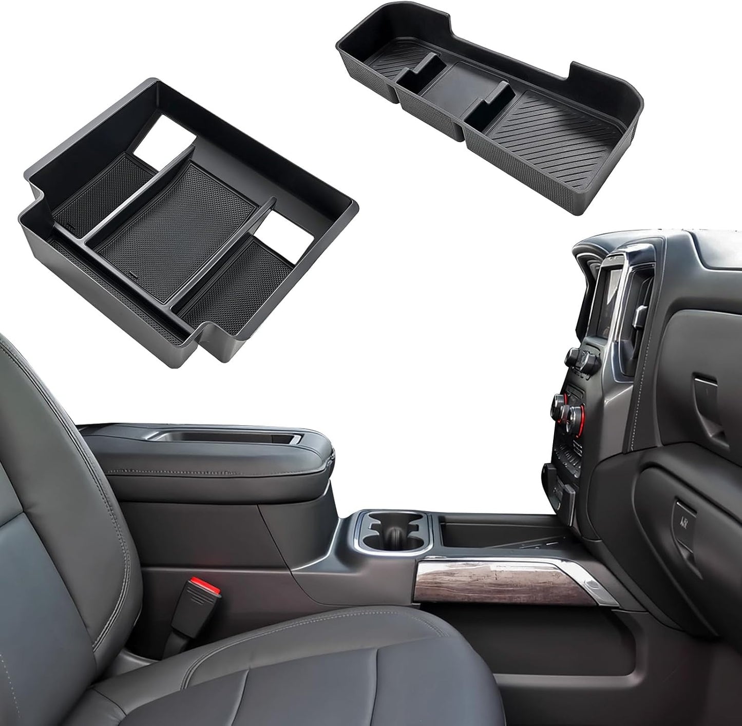 ELECFRESH 2PCS Center Console Organizer Tray for 2022 2023 2024 2025 Chevrolet Silverado Accessories, Armrest Storage Box and Center Console Storage for Chevrolet Silverado