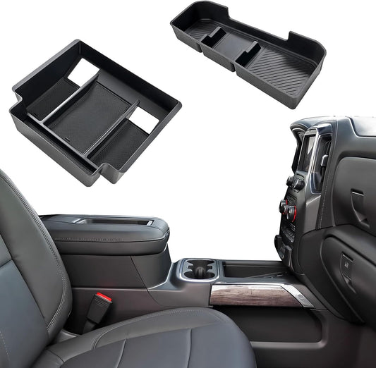 ELECFRESH 2PCS Center Console Organizer Tray for 2022 2023 2024 2025 Chevrolet Silverado Accessories, Armrest Storage Box and Center Console Storage for Chevrolet Silverado