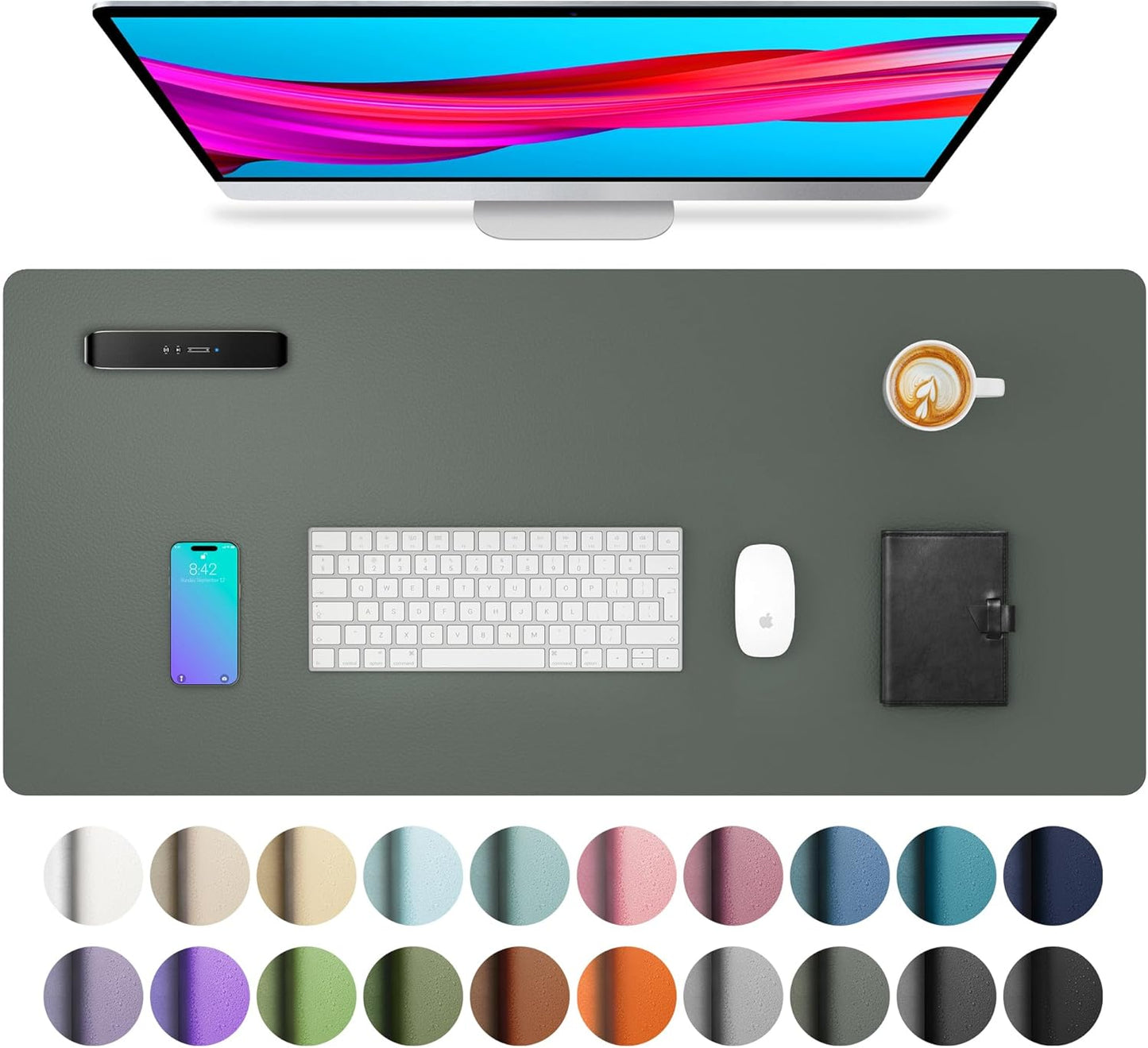 Aothia Leather Desk Pad Protector, Office Desk Mat, Large Mouse Pad, Non-Slip PU Leather Desk Blotter, Laptop Desk Pad, Waterproof Desk Writing Pad for Office and Home (Jungle Green, 31.5" x 15.7")
