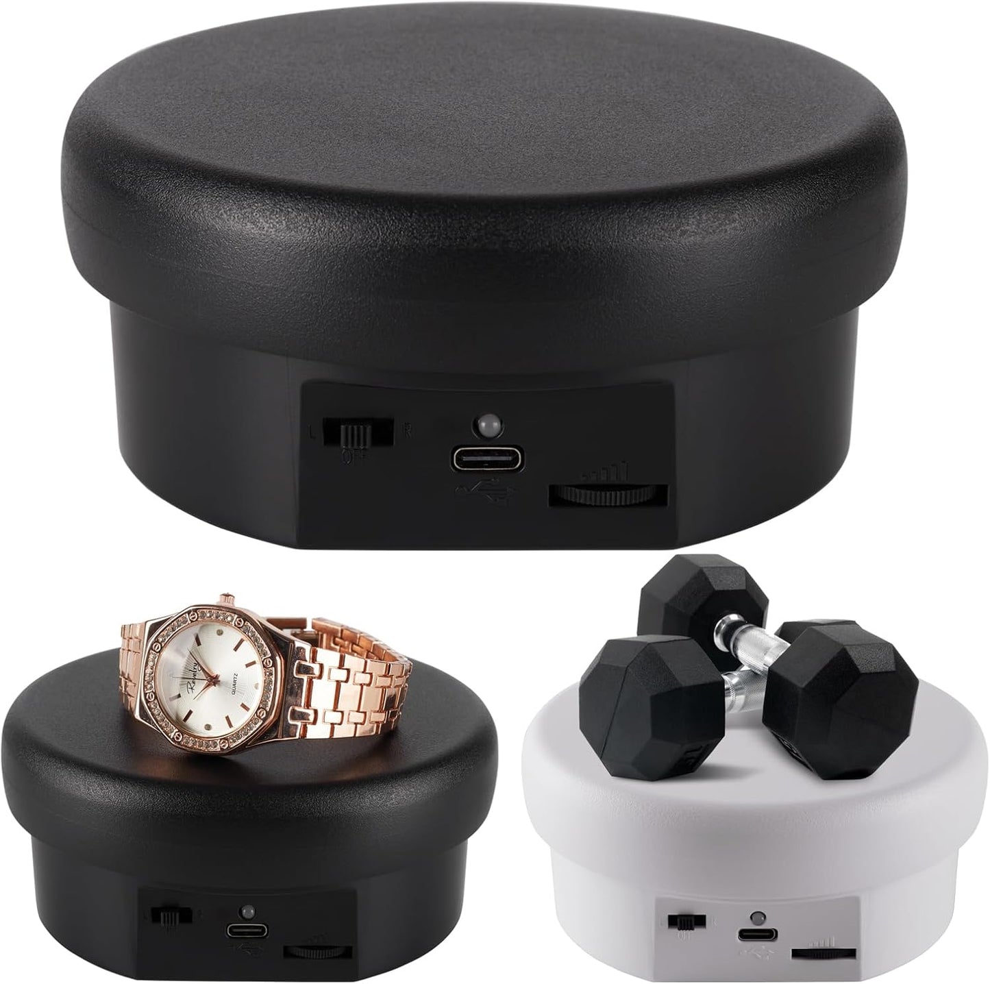 360° Motorized Rotating Display with Type-C Cable, 4.7in / 6.6lb Electric Rotating Platform for Jewelry Photography Products Live Show Video shoot, Mushroom Rotating Stand for 3D Model Cake Black