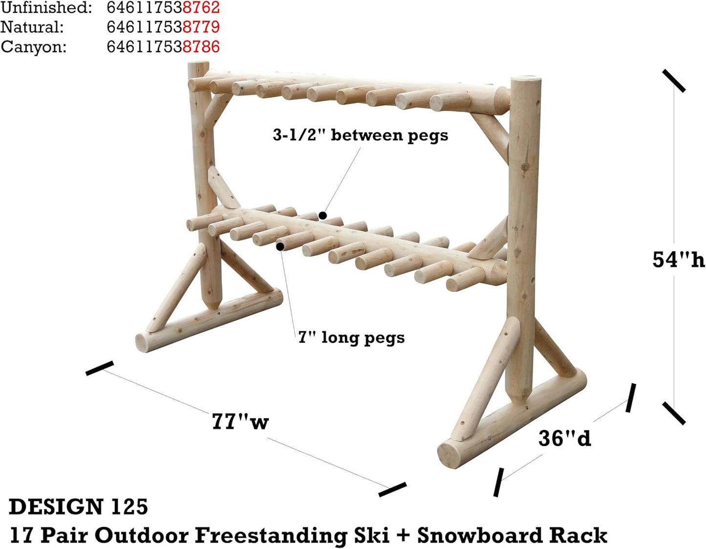 17-Place Freestanding Log Ski Rack Holder, Indoor & Outdoor Snowboard Racks, Standing Storage, Garage Racks for Snow Skis, Durable Snowboard Rack Garage Storage Organizer - Canyon Brown