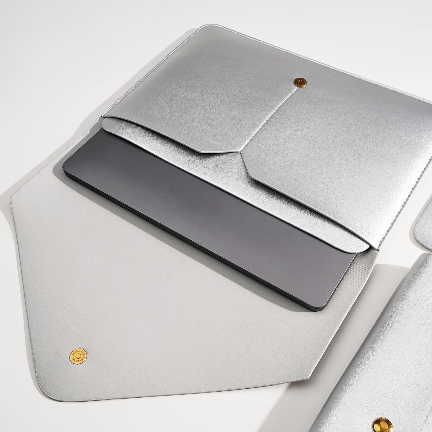 PU Leather Laptop Sleeve 16 Inch Compatible with New MacBook Pro 16 A2991, MacBook Pro 15, Surface Book 15, Dell XPS 15 with Small Pouch, Mouse Pad and Cord Organizer Color Silver