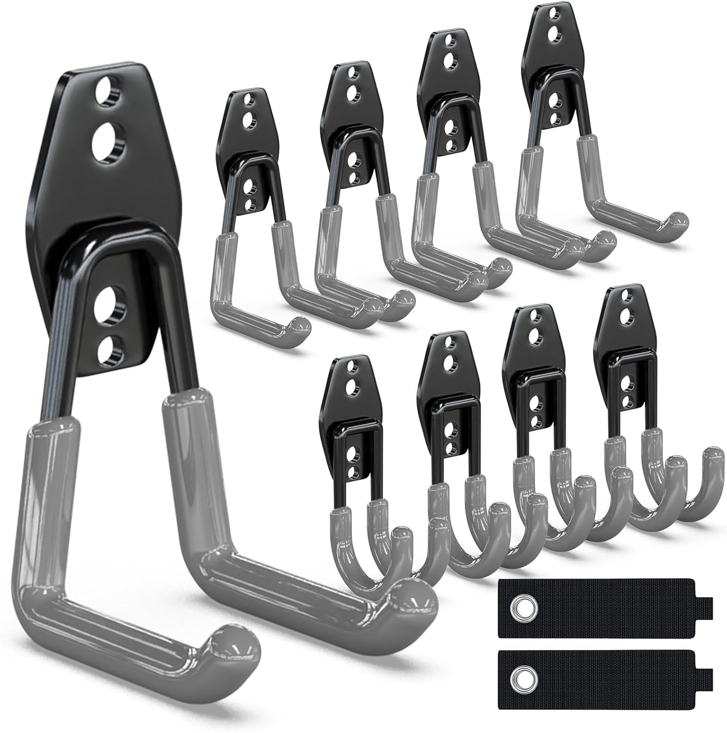 3-H Garage Wall Hooks 10 Pack, Heavy Duty Garage Hooks with Extra Welding Spots, Wall Mount Storage Organizer for Hanging Garden Lawn Tools, Chair, Shovel, Blower, Toolkit (Grey)