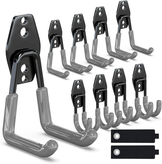 3-H Garage Wall Hooks 10 Pack, Heavy Duty Garage Hooks with Extra Welding Spots, Wall Mount Storage Organizer for Hanging Garden Lawn Tools, Chair, Shovel, Blower, Toolkit (Grey)