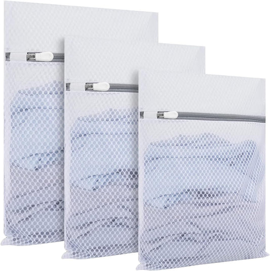 3-Pack Heavy-Duty Honeycomb Mesh Laundry Bags (L/M/S), Washing Bags for Delicates, Sweaters, Shoes, Backpacks, Bed Sheets - Garment Protector