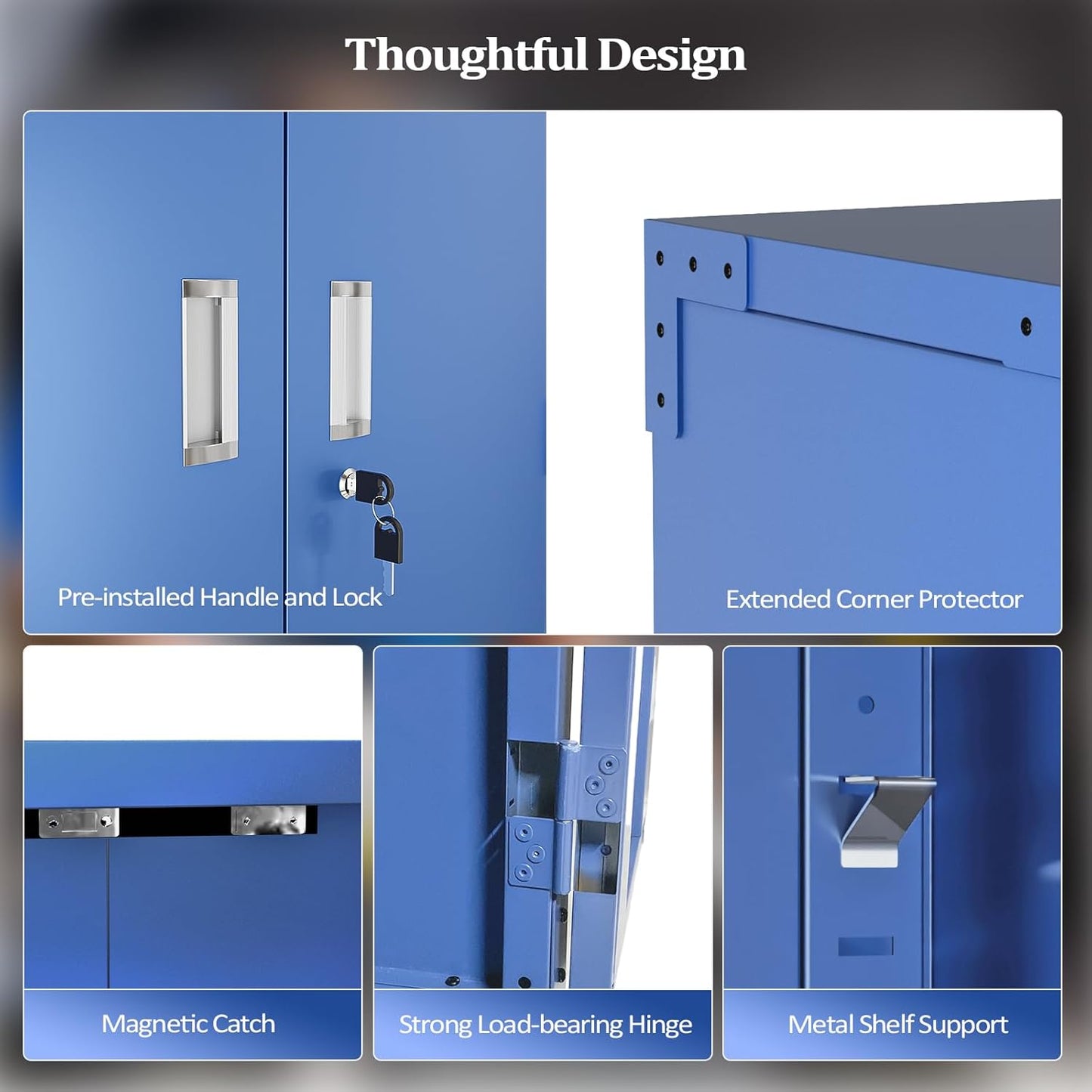 VINGLI 72'' Tall Metal Garage Storage Cabinet with Pegboards, Wheels, Locking Doors and Adjustable Shelves, File Cabinet/Tool Cabinet for Home Office/School (Blue, 32W x 16D x 72H)