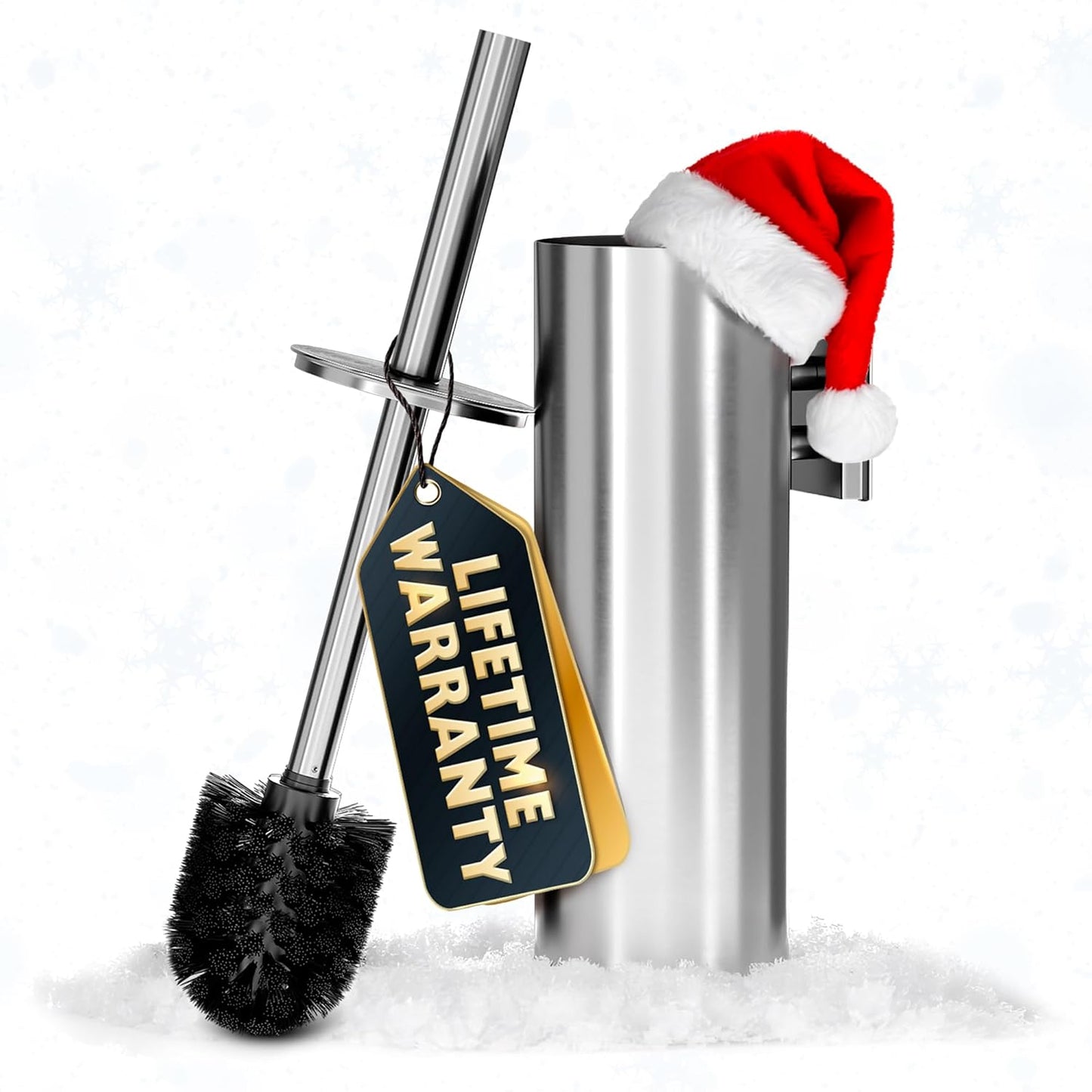 Silver Modern Toilet Brush and Holder Set with Wall Mount - Stainless Steel Toilet Brush with Holder - Removable Inner Bowl, Shiny Design, Splash Protection & Dense Bristles for Bathroom Cleaning