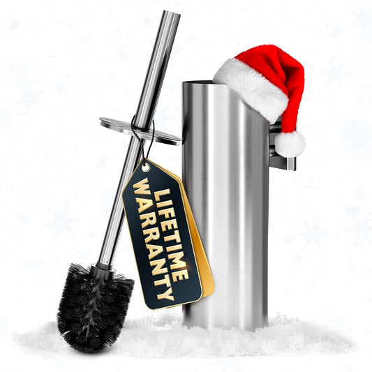 Silver Modern Toilet Brush and Holder Set with Wall Mount - Stainless Steel Toilet Brush with Holder - Removable Inner Bowl, Shiny Design, Splash Protection & Dense Bristles for Bathroom Cleaning