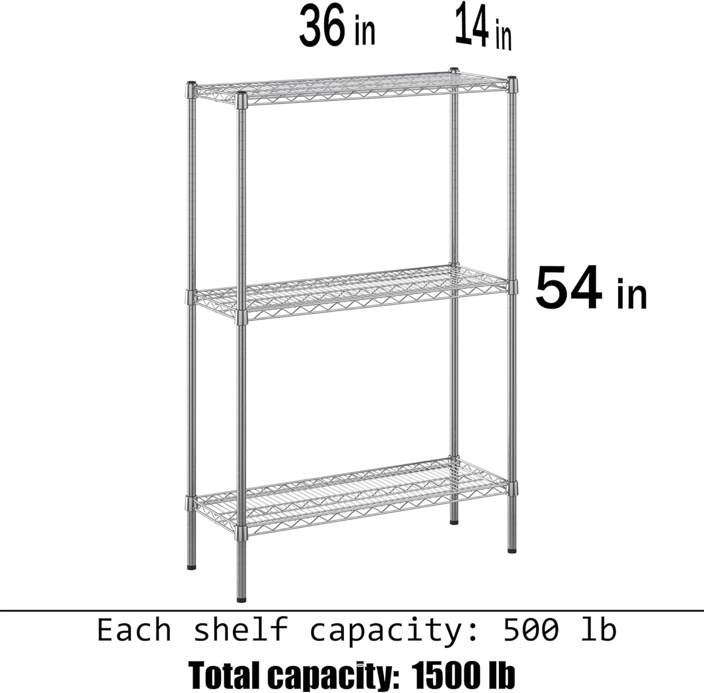 14" Deep x 36" Wide x 54" Height Wire Shelving Kit | 3-Tier | NSF Commercial Storage Rack Unit