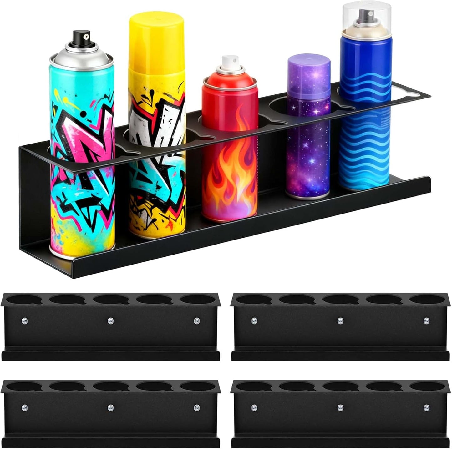 4 Pack Spray Can Holder, Wall Mount Spray Bottle Holder, Spray Can Organizer With Straw Groove for Garage, Shop, Home and Workspace