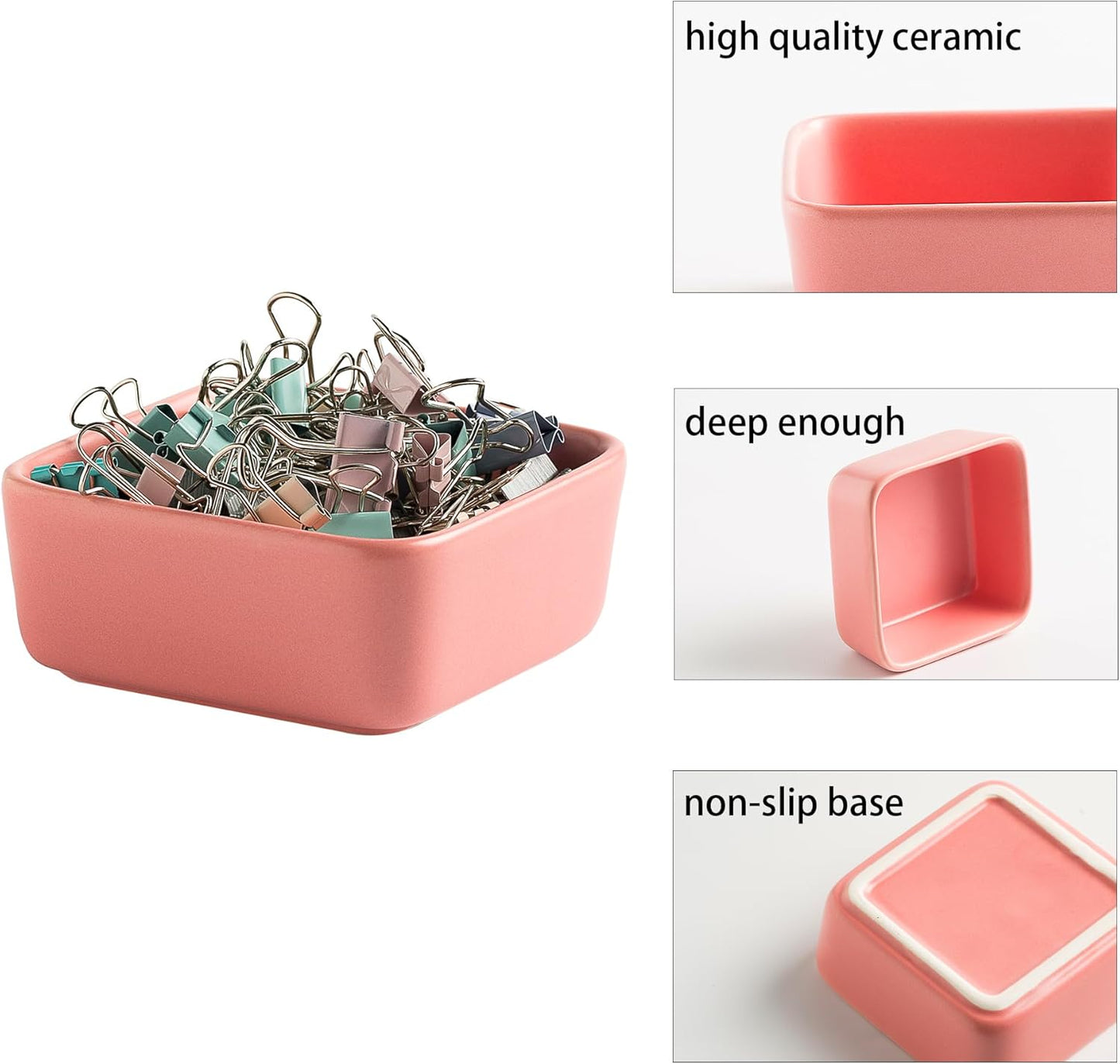 Ceramic Paper Clip Holder for Desk Cute Binder Holder Paperclip Holders for Office Paper Clips Dispenser Organizer desk décor (pink)