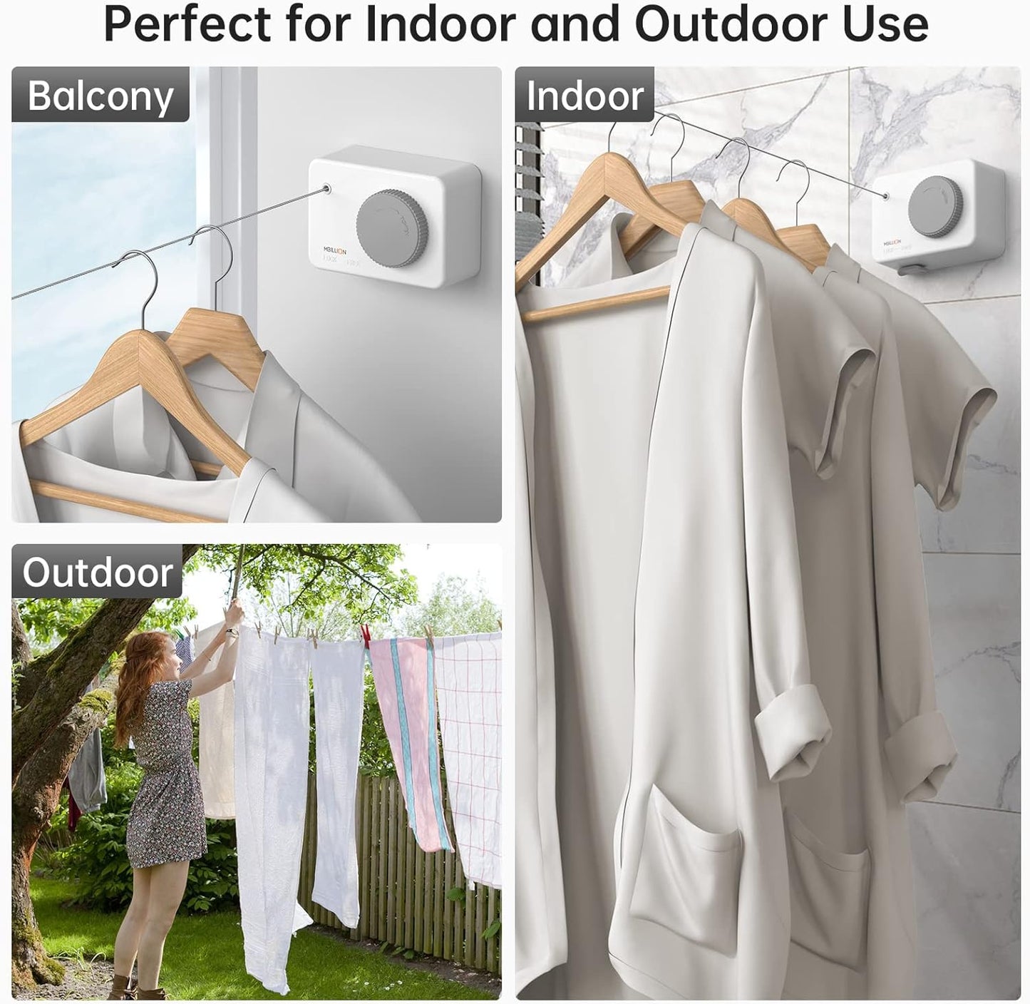 Mbillion Retractable Clothesline 13.8Ft Heavy Duty Clothes Drying Laundry Line for Indoor Outdoor Retracting Hanging Clothing Drying with Retract Rotating Knob to Prevent Sagging