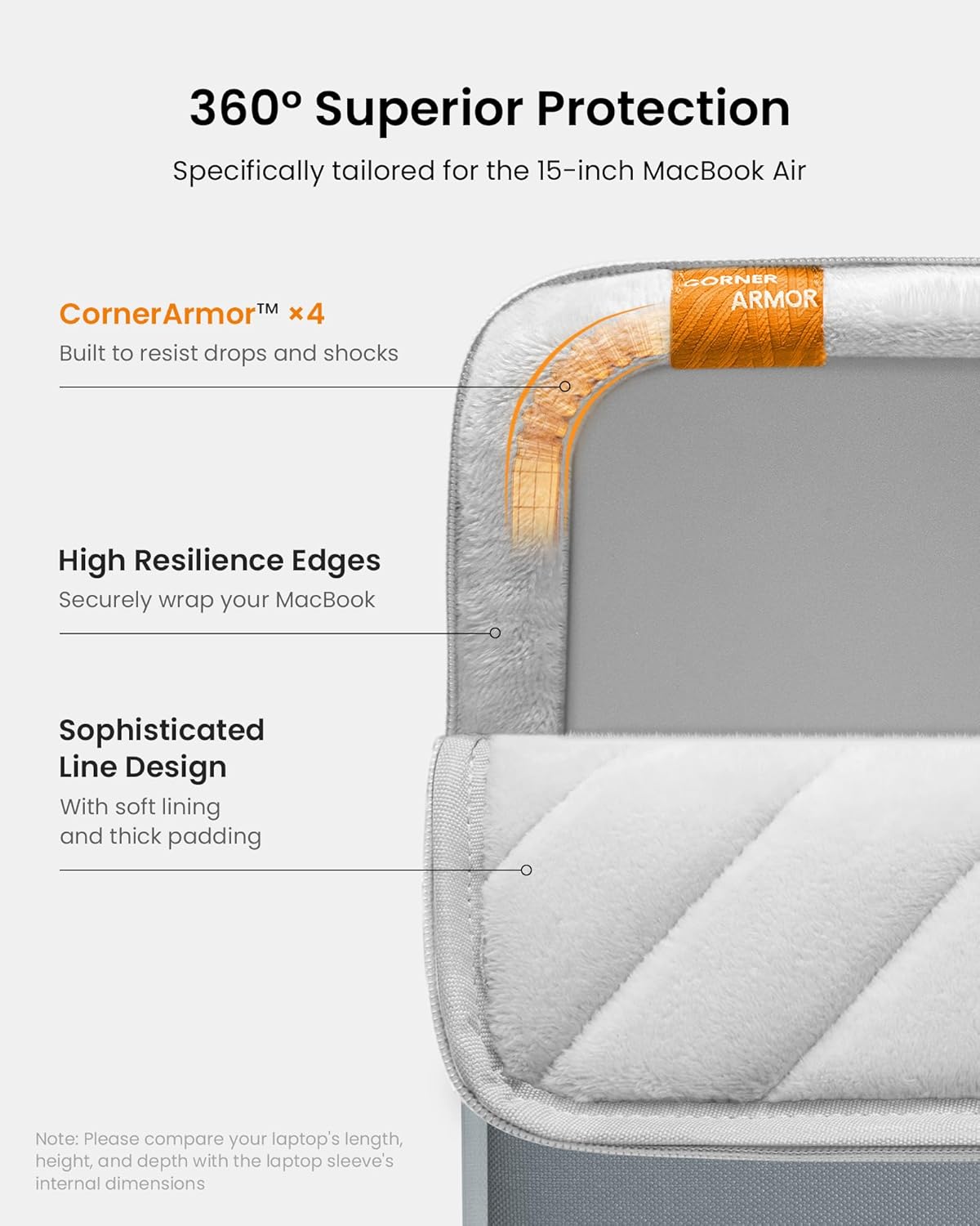 tomtoc 360° Protective Laptop Sleeve for 15-inch MacBook Air M4/A3241 2025, M3/A3114 2024, M2/A2941 2023, 15-inch MacBook Pro A1990 A1707, Dell XPS 15 Plus Laptop, Water-Resistant Computer Case Bag