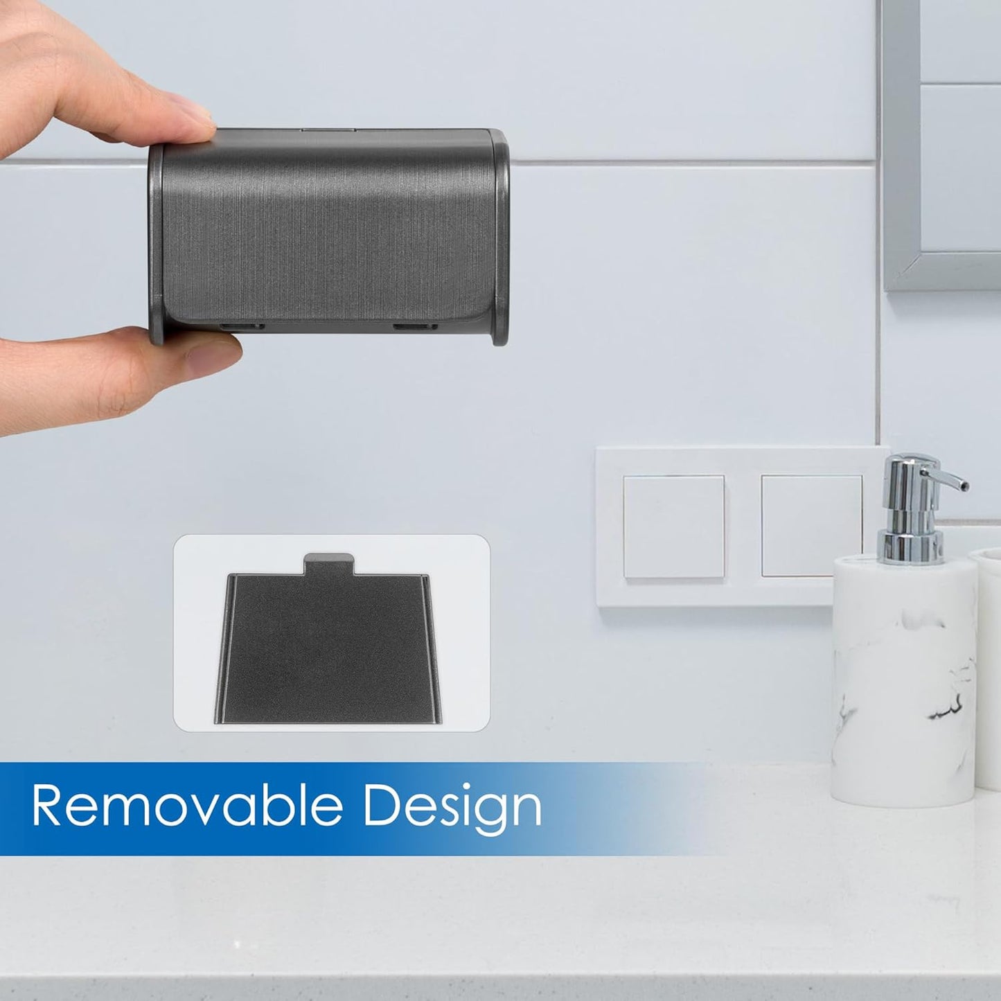 Toothbrush Holder Wall Mounted with Cover for Bathroom, 2 Slots Toothbrush Storage Organizer for Shower, Self Adhesive Toothbrush Hanger Rack for Dorm, Cabinet (Brushed Grey)