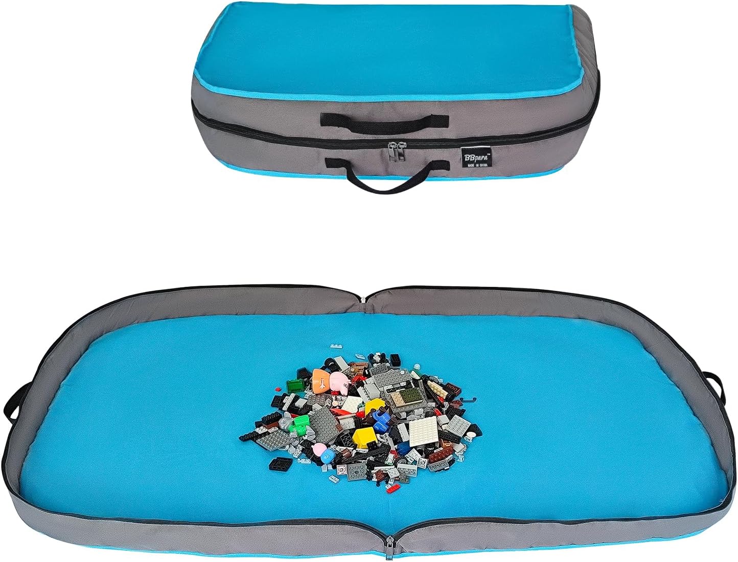 Toy Storage Organizer & Play Mat for Building Bricks & Blocks - Toy Storage Bags Play Mat with Zipper - Easy to Keep The Kids Rooms Neat & Tidy - 45 Inches Large Size - Blue
