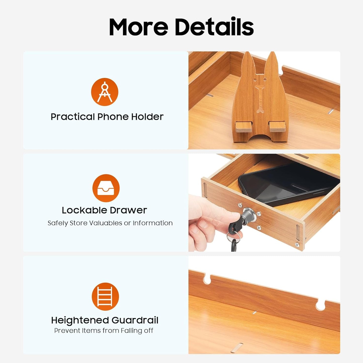 Wood Monitor Stand With Drawers,Desk Organizer With Lockable Drawer & Phone Holder, Computer Monitor Riser Stand With Storage Shelf,Multi-Purpose Desktop Storage Stand For Computer, Laptop, Printer