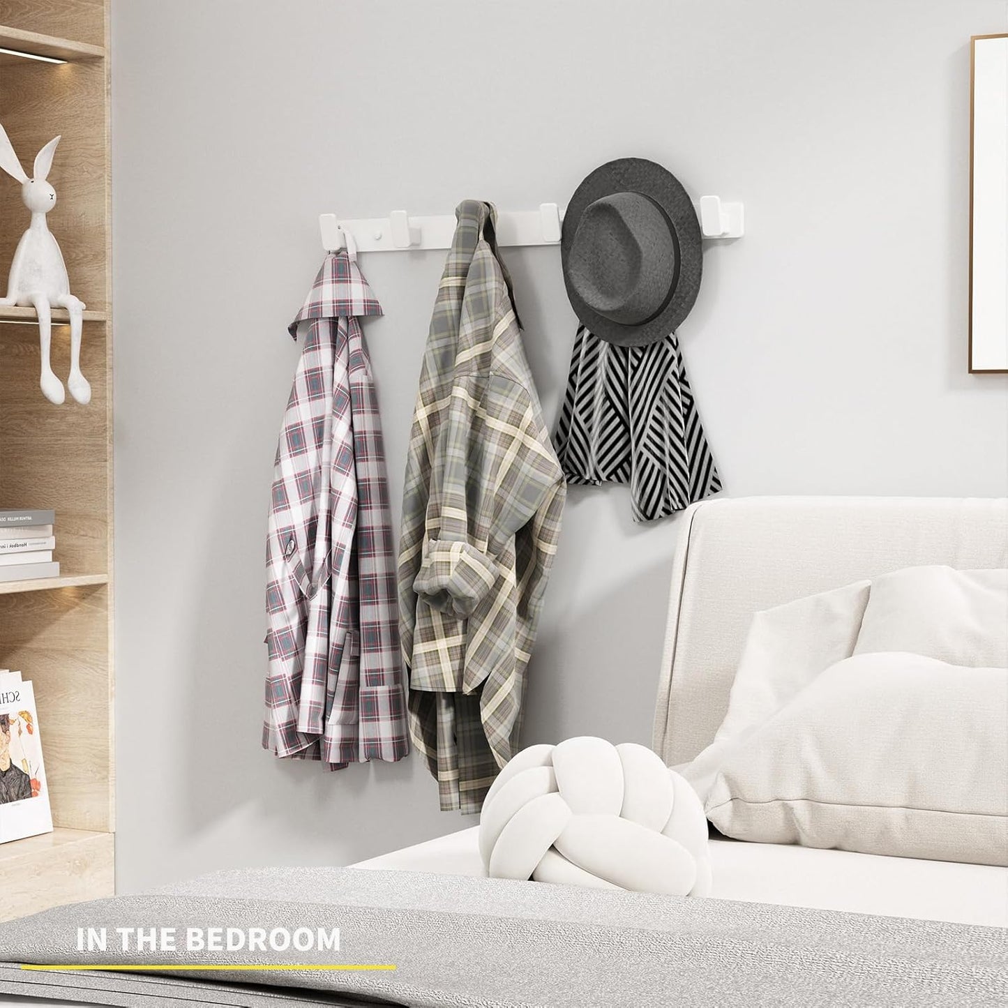 Coat Hook Wall Rack Hanger - White Coat Rack with 6 Hooks Wall Hooks for Hanging Hat Key Bag Towel Wall Mount Coat Holder