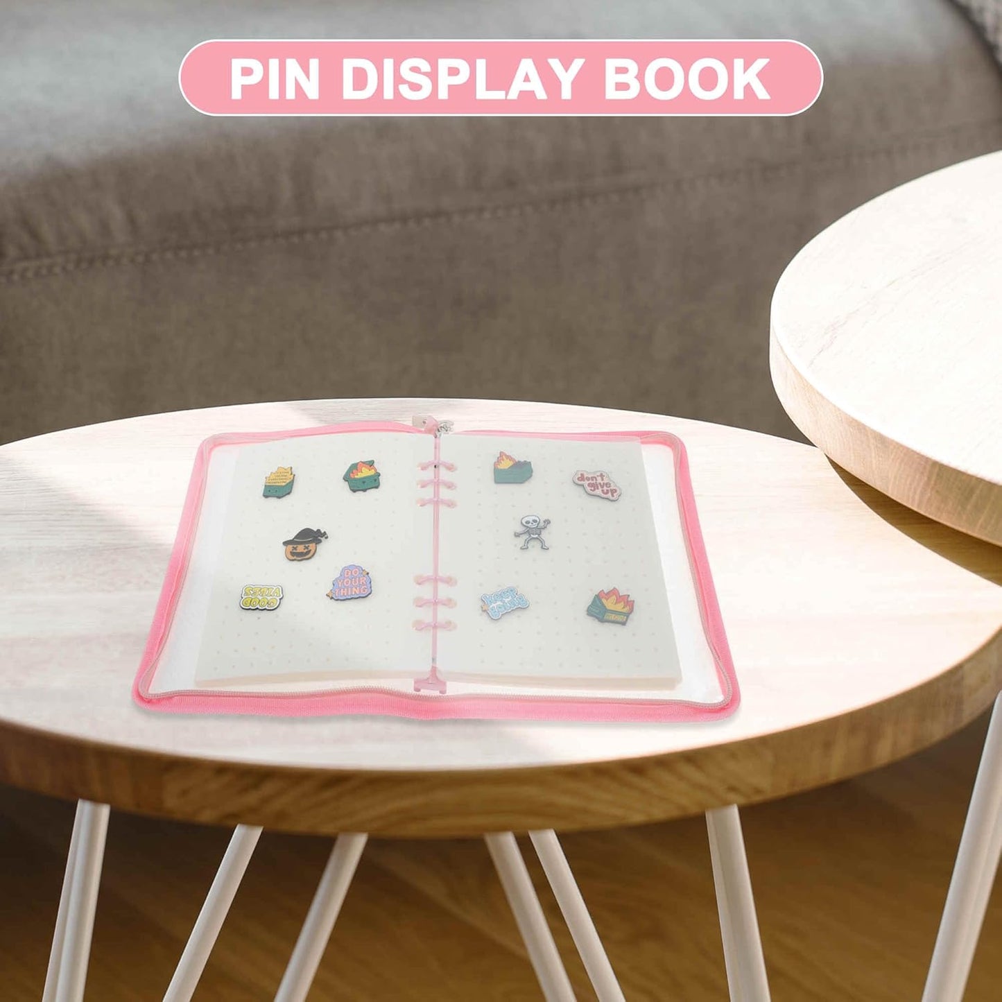 CAPASTEC Pin Bag, Portable Pin Display Book, Ideal for Pins, Brooches Storage, Pink White