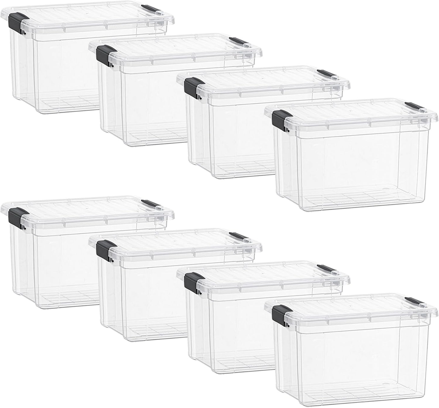 Superio Clear Storage Boxes with Lids, 49 Quart Plastic Container Bins for Organizing, Stackable Crates, BPA Free, Non Toxic, Odor Free, Organizers for Home, Office and Dorm, 8 Pack