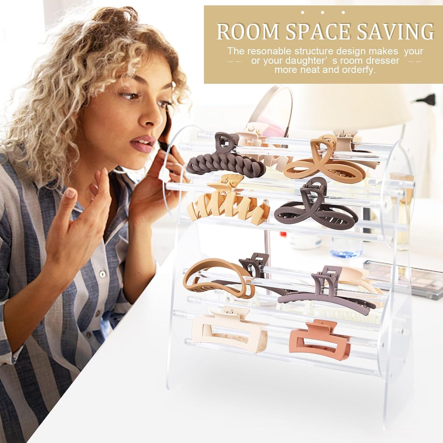 SNOWSTAR Acrylic Claw Clip Organizer Holder,360-Degree Rotating Claw Clip Holder and Storage,Hair Clip Organizer Display Clear Stand for Women and Girls