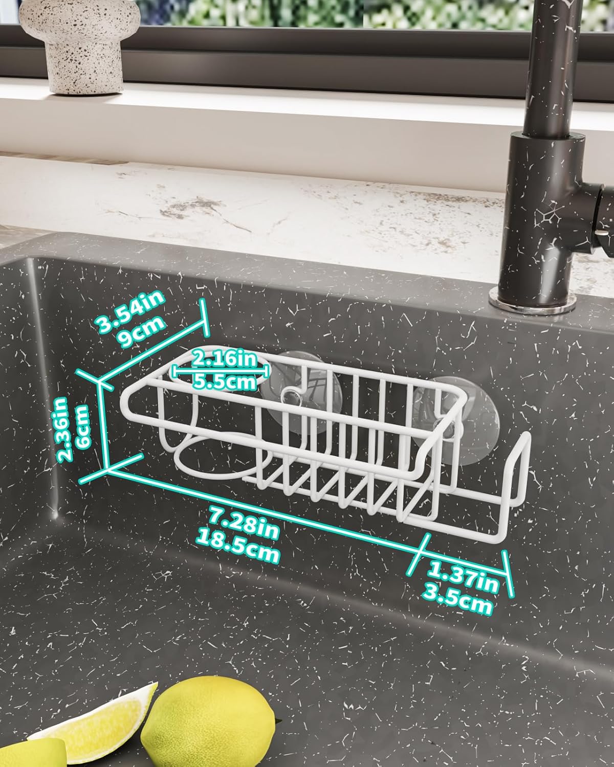 HapiRm Sponge Holder for Kitchen Sink, No Drill Kitchen Sink Caddy Organizer, Rustproof and Waterproof Dish Sponge Holder - White(8.65 * 3.54 * 2.36 in)