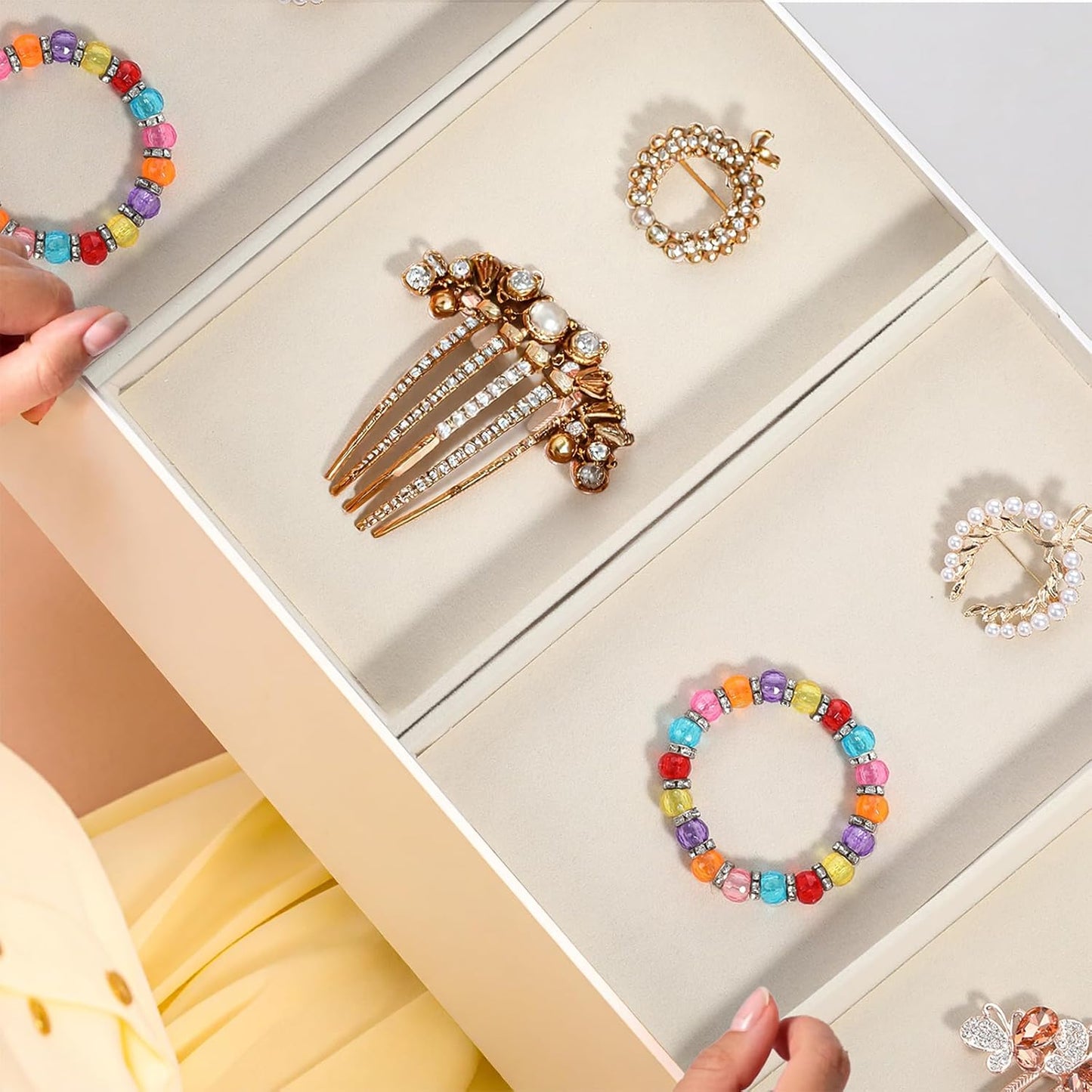 8pcs Small Velvet Jewelry Trays,Beige Stackable Jewelry Trays Drawers Organizer Inserts,Jewellery Storage Tray for Necklaces, Earrings, Rings, Bracelets, 8.3 x 4.9 x 1 Inches