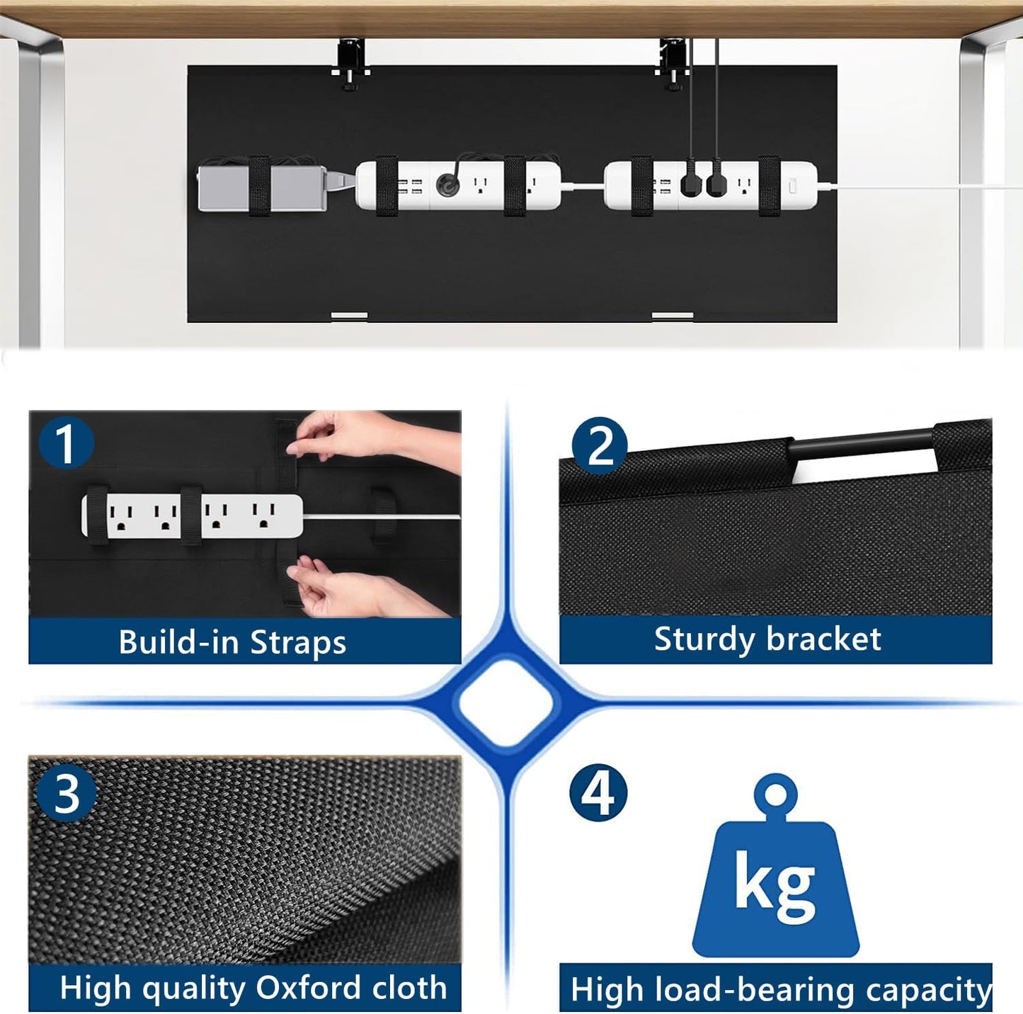 No Drill Under Desk Cable Management Tray, 28" Fabric Cord Hider for Wire Organizer, Clamp/Screw Mount Desk Cable Management, Cable Raceways Tray Cord Hiders for Office/Home