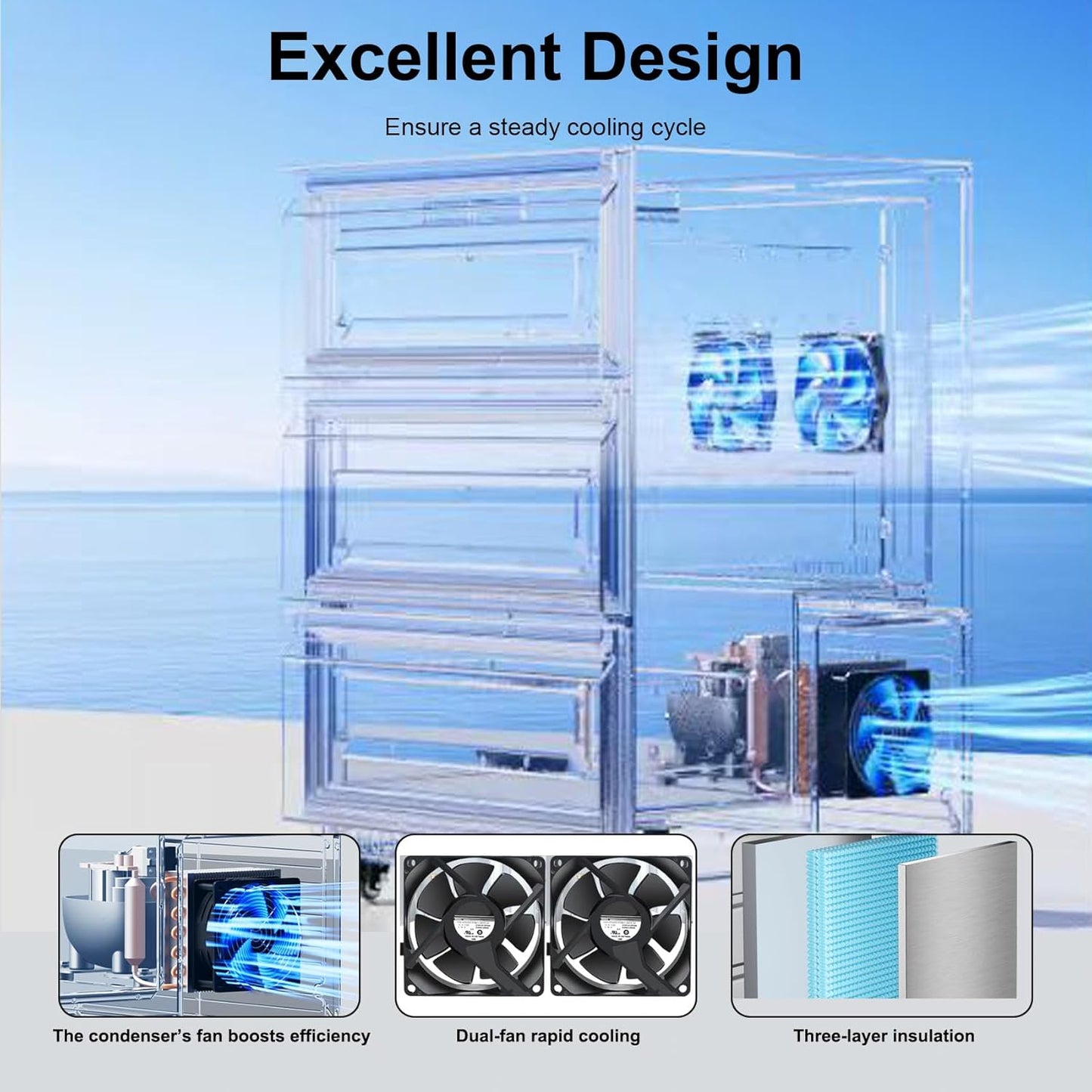 Drawer Refrigerator Outdoor Under Counter Stainless Steel 3 Drawers Beverage Refrigerator Weather Proof Built-in Beverage Fridge for Commercial Home